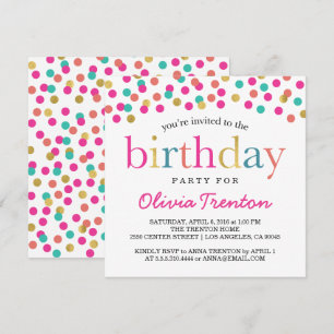Confetti coloré Invitations de fête d'anniversaire