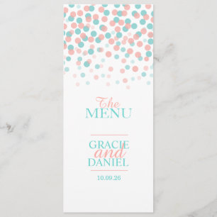 Confetti coral orange turquoise vert mariage menu
