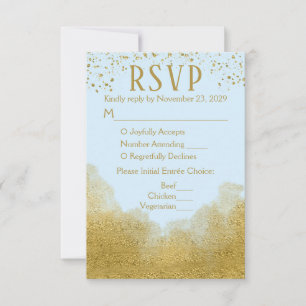 Confetti d'or bleu RSVP Mariage réponse Menu repas