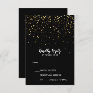 Confetti d'or Carte RSVP de mariage simple noir