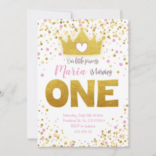 Confetti d'or rose Princesse Invitation d'annivers