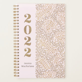 Confetti d'or rose vif moderne 2022 Année Monogram