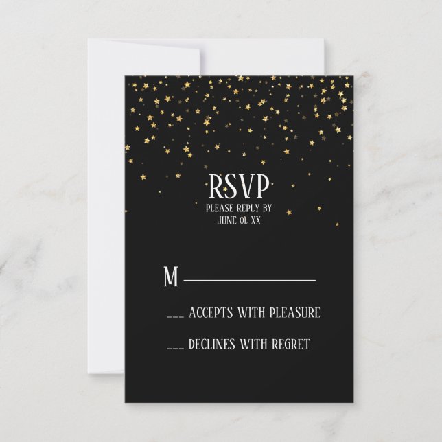 Confetti d'or sur Black Bachelorette Party RSVP (Devant)
