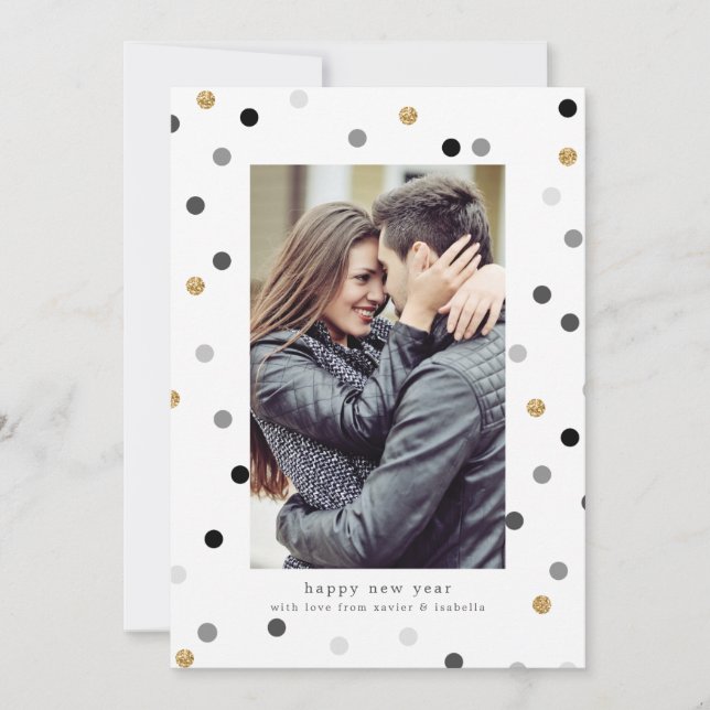 Confetti Dots Carte de Jour de l'An (Devant)