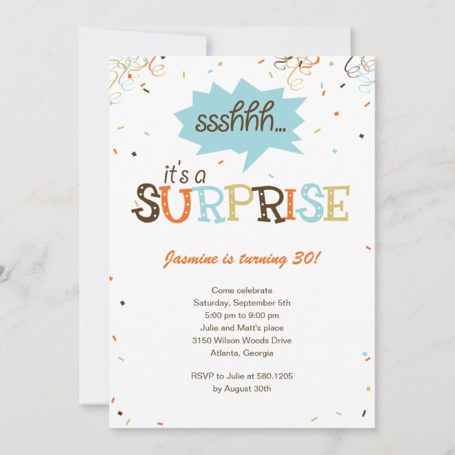 Confetti Douche Surprise Fête Invitation (Devant)