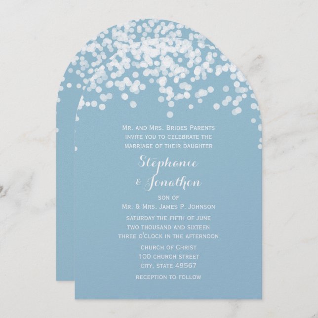 Confetti Dusty Poudre Bleu Mariage Invitations (Devant / Derrière)