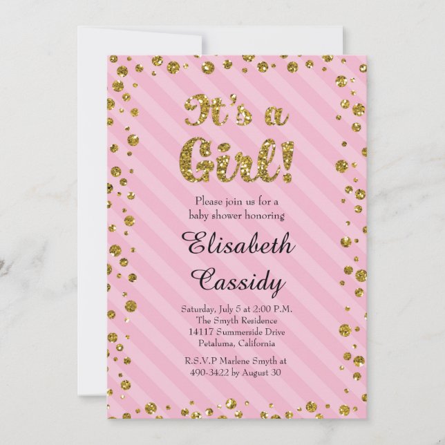 Confetti en or rose Baby Girl Shower Invitation (Devant)