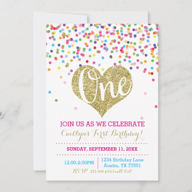 Confetti Gold Parties scintillant Invitation premi (Devant)