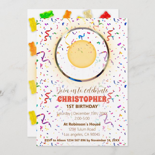 Confetti & Gummies Invitation Anniversaire (Devant / Derrière)