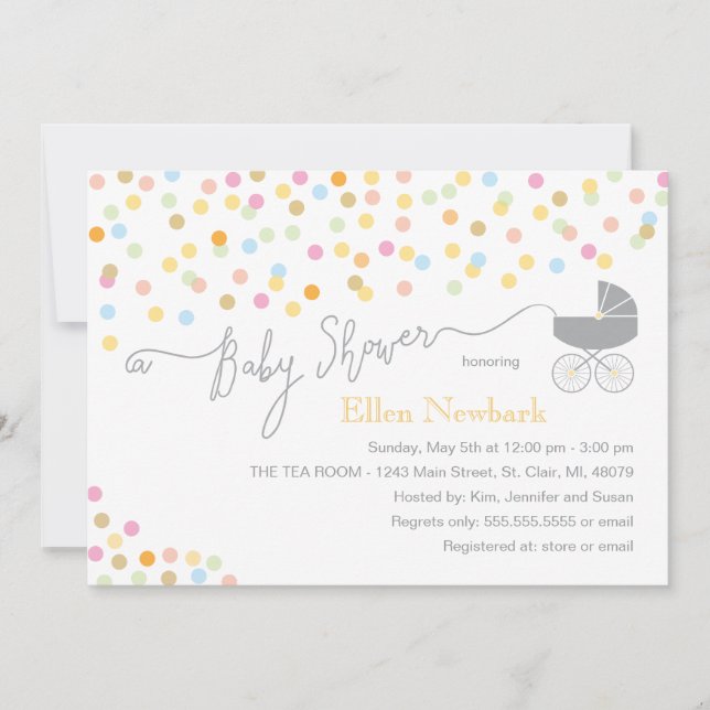 Confetti neutre| Invitations de douches pour bébés (Devant)