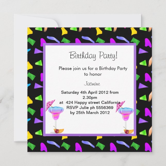 confetti noir ANNIVERSAIRE INVITATION (Devant)