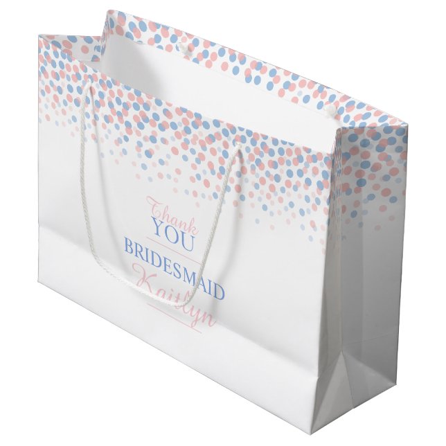 Confetti points rose bleu mariage sac cadeau (Devant Angle)