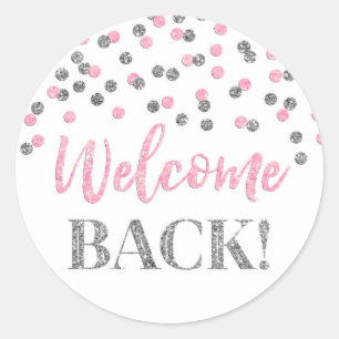 Confetti rose Argent Welcome Back Sticker rond