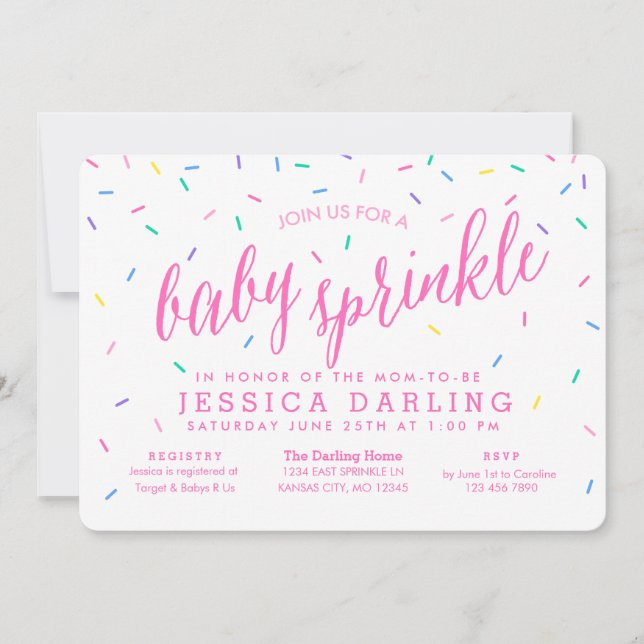 Confetti Sprinkles Baby Sprinkle Invitations rose (Devant)