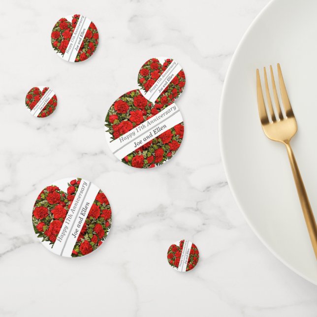 Confettis 17e anniversaire du Mariage, oeillets rouges (Groupe)