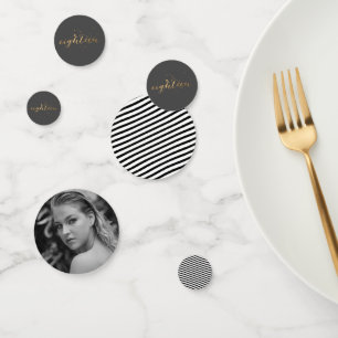 Confettis 18e anniversaire Photo Black White Gold Party