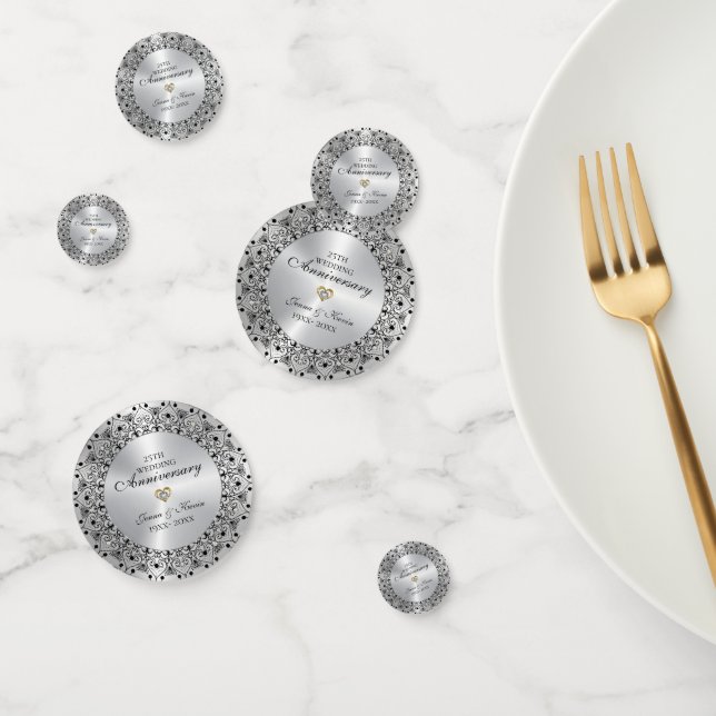 Confettis 25e anniversaire du Mariage BlackMandala sur l'arg (Groupe)