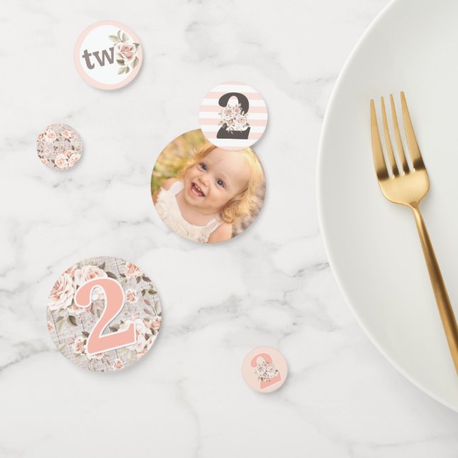 Confettis 2e anniversaire Rustic Wood Shabby Chic Rose Flora (Groupe)