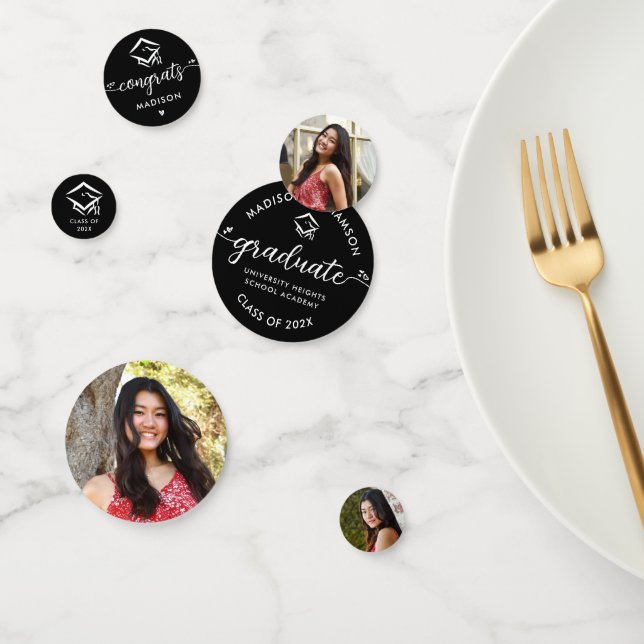 Confettis 3 Graduation Photo Black Modern Script Hearts Casq (Groupe)