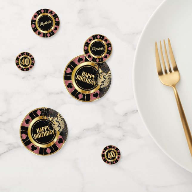 Confettis 40e Anniversaire Casino Poker Chip - Or Rose (Groupe)