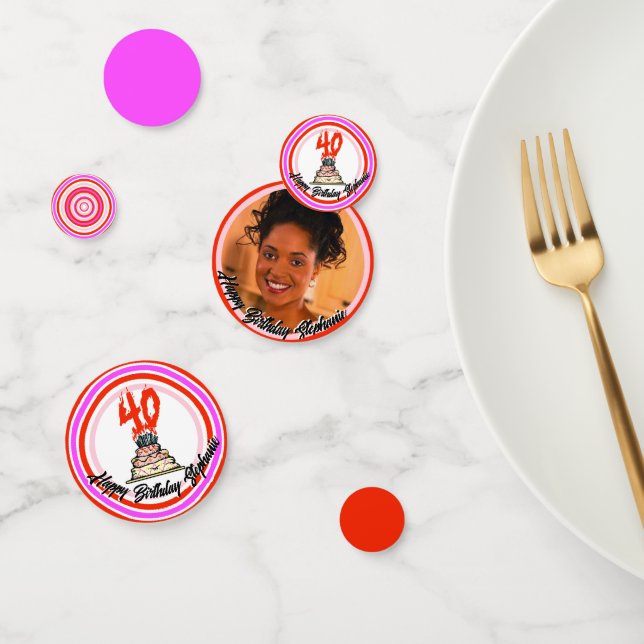 Confettis 40e anniversaire gâteau en feu Photo rose rouge bl (Groupe)