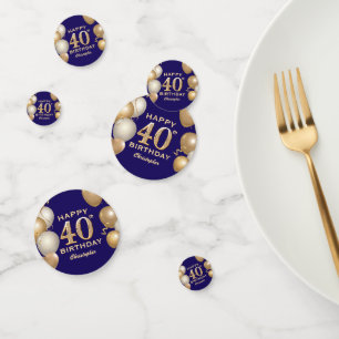 Confettis 40e Anniversaire Marine Bleu et Ballons d'or