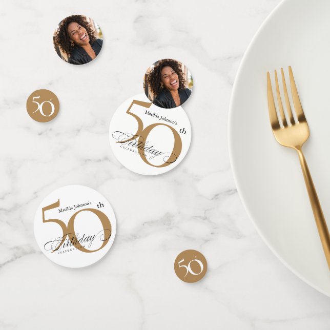 Confettis 50e Anniversaire Blanc Or Élégante Calligraphie Ch (Groupe)