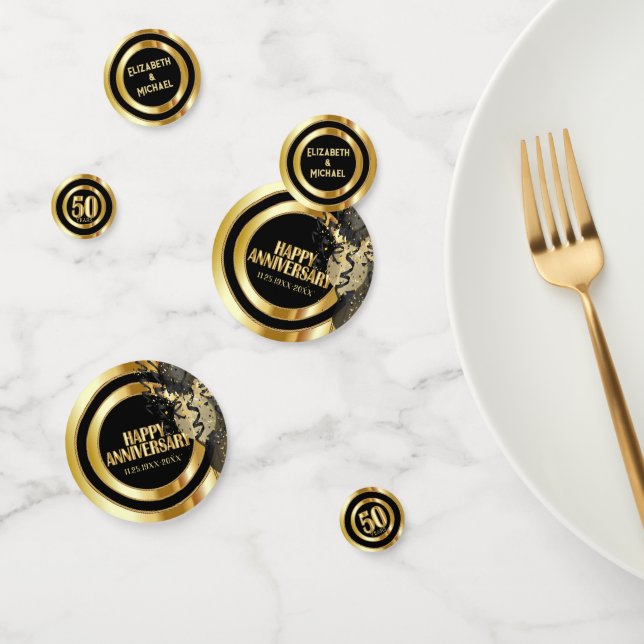Confettis 50e anniversaire - Noir et Or (Groupe)