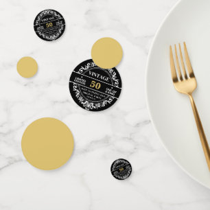 Confettis 50e Anniversaire Vintage Noir Blanc et Or 