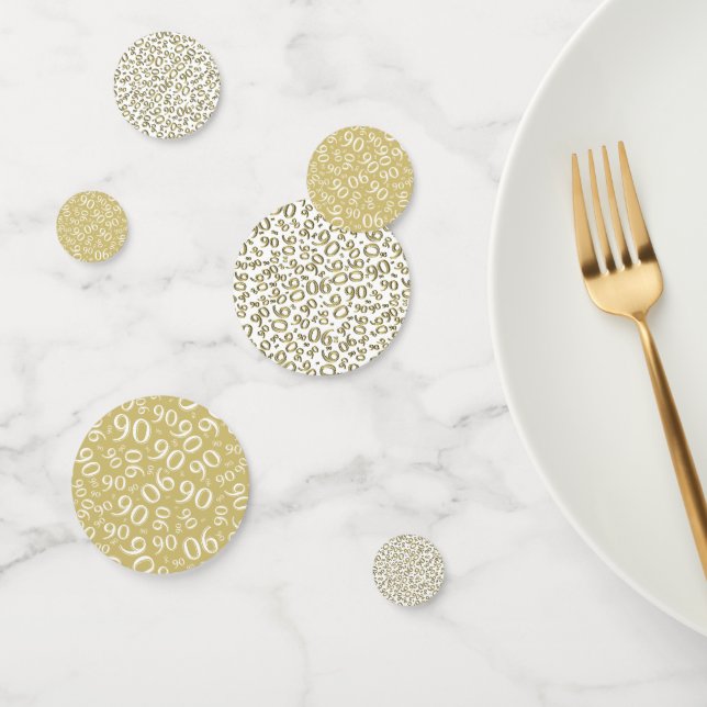 Confettis 90e anniversaire Cool Numéro Motif Or et blanc (Groupe)