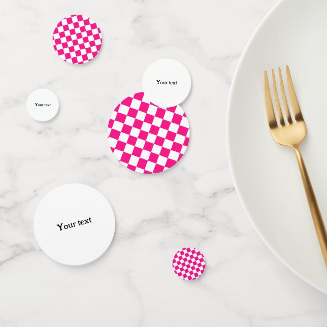 Confettis à damiers carré chaud rose blanc rétro géométrique (Groupe)