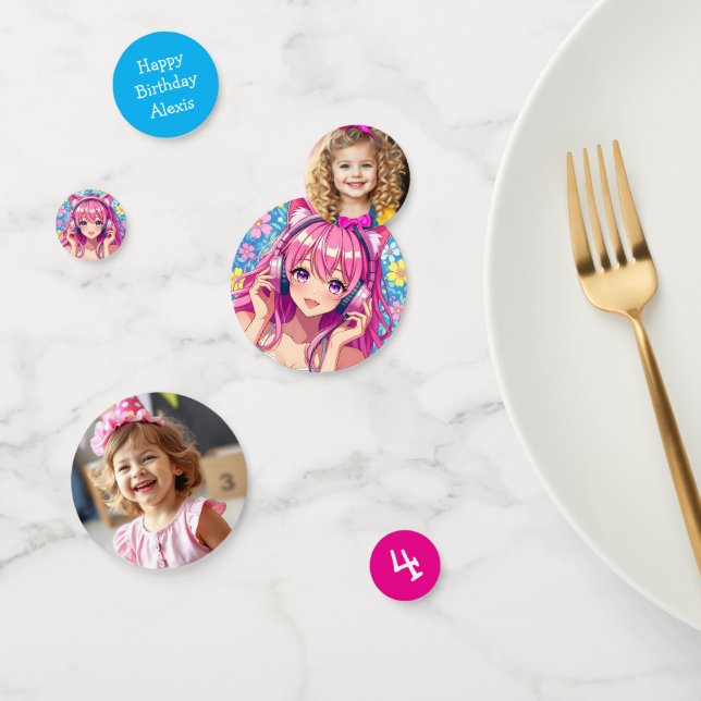 Confettis Anime rose mignonne fille avec casque Anniversaire (Groupe)