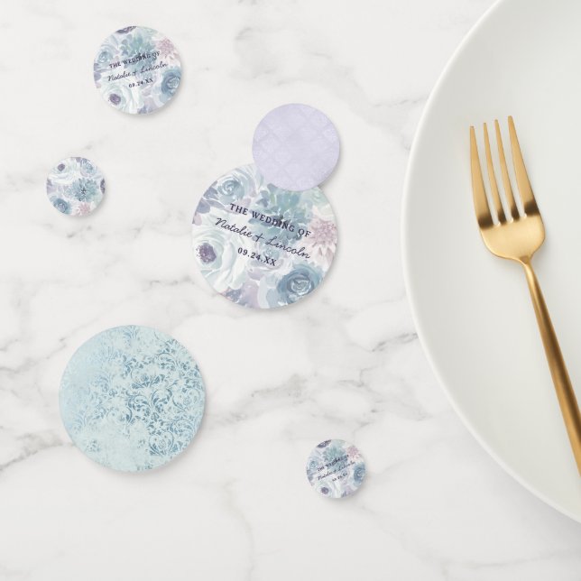 Confettis Annabelle Vintage Blue Floral Mariage Monogramme (Groupe)