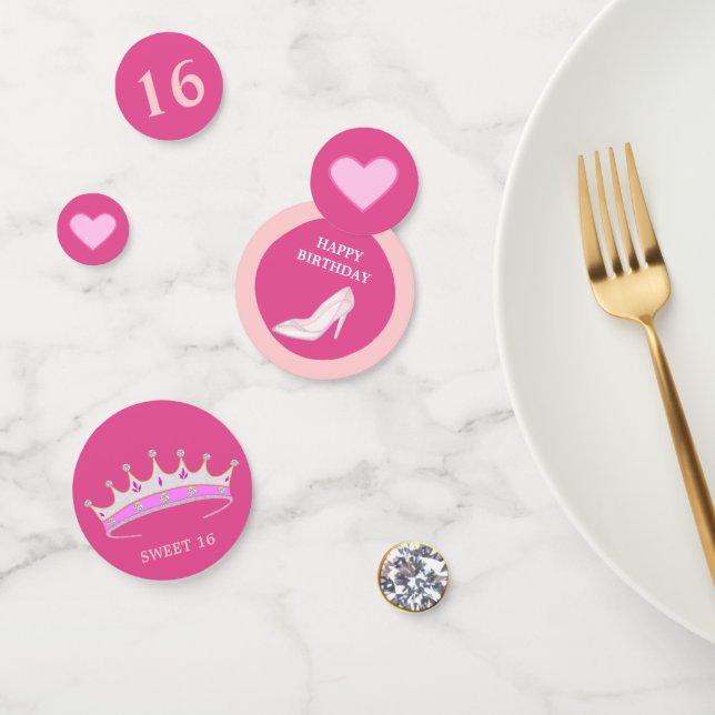 Confettis Anniversaire 16 ans de princesse sur or rose (Groupe)