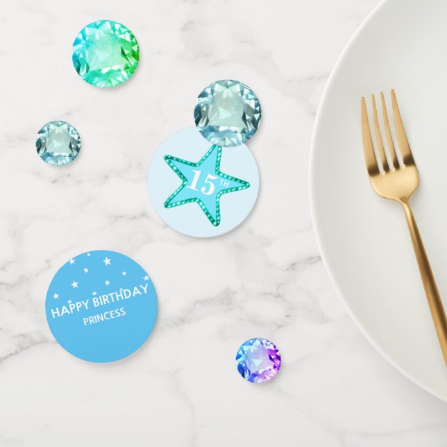 Confettis Anniversaire chic 15 ans & Pierres précieuses bleu (Groupe)