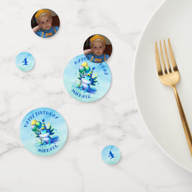 Confettis Anniversaire du garçon Axolotl bleu et vert Person (Groupe)