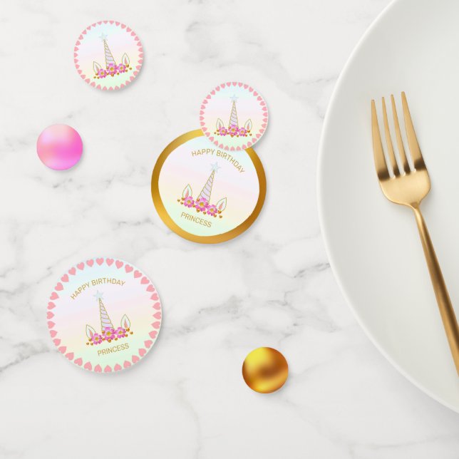 Confettis Anniversaire Princesse Unicorne, Coeurs & Or (Groupe)