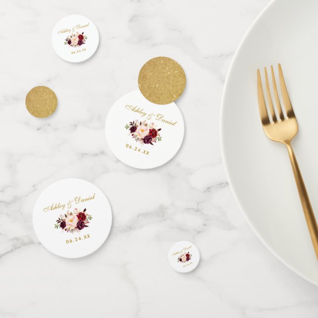 Confettis Aquarelle Bourgogne Floral Mariage Parties scintil (Groupe)