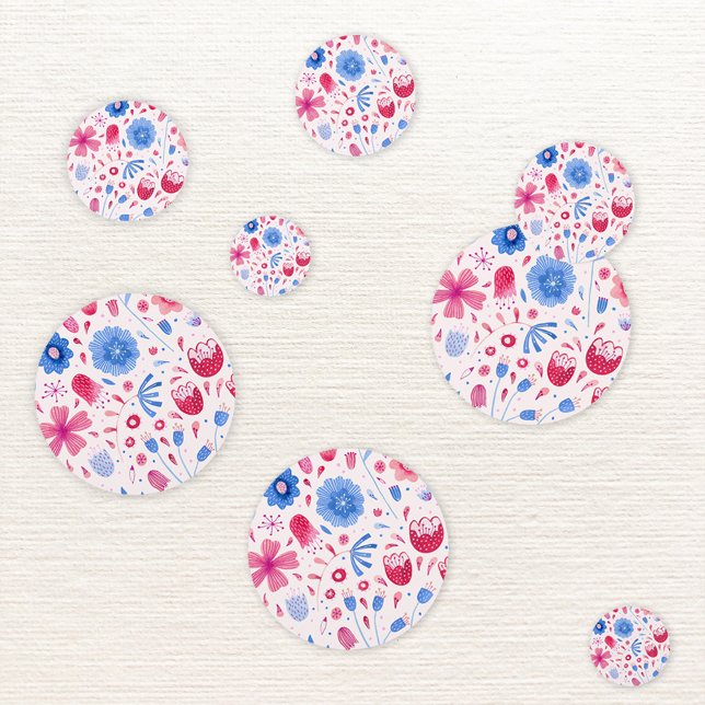 Confettis Aquarelle florale bleu rose (Pink and blue watercolor floral modern table confetti)