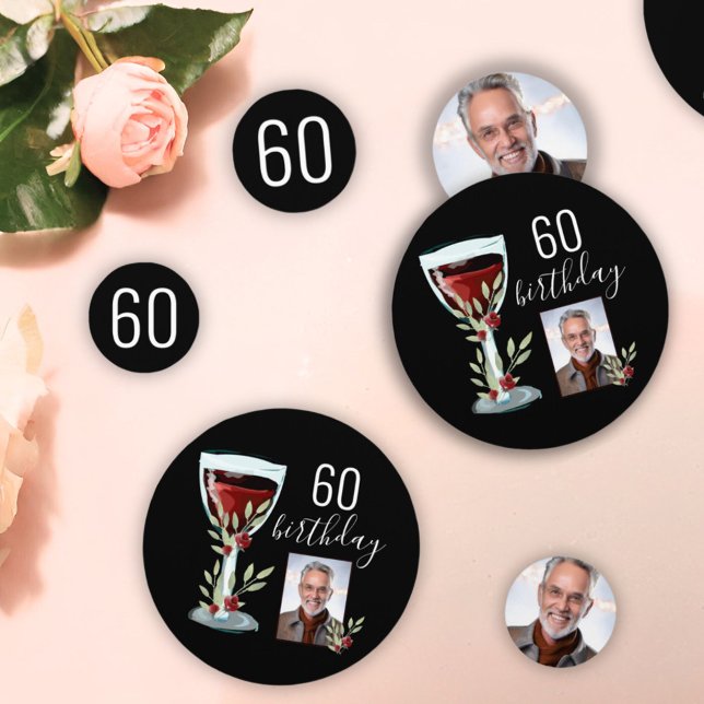 Confettis Aquarelle Rose de vin rouge Photo 60e anniversaire (Créateur téléchargé)