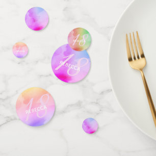 Confettis Aquarelle Script Rainbow Pastel 18 Anniversaire No