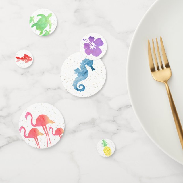 Confettis Aquarelle tropicale Animaux & Étincelles d'or Plan (Groupe)