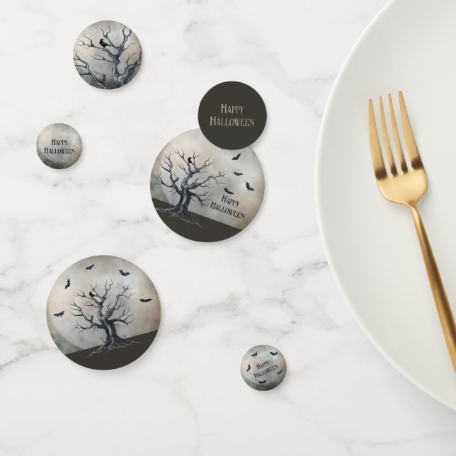 Confettis Arbre effrayant d'Halloween avec corbeau et chauve (Groupe)