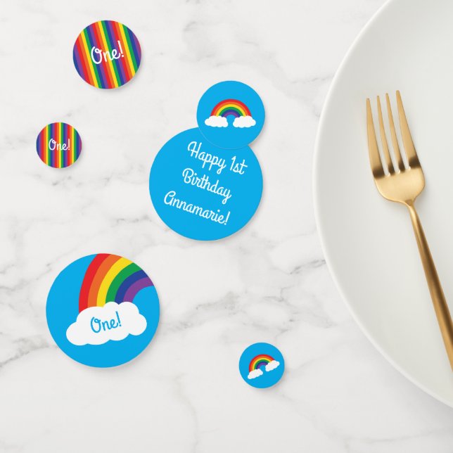 Confettis Arc-en-ciel et nuages mignons 1er anniversaire (Groupe)