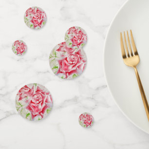 Confettis Assiette de fête en papier à motif de fleurs de ro