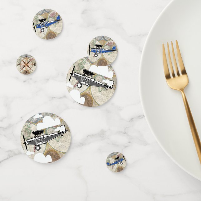 Confettis Avions et carte du monde Vintage (Groupe)