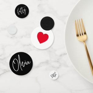 Confettis B&W minimaliste Géométrique 50e Anniversaire Coeur