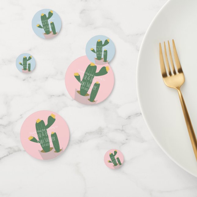 Confettis Baby shower Cactus Cupcakes Merci bleu rose (Groupe)