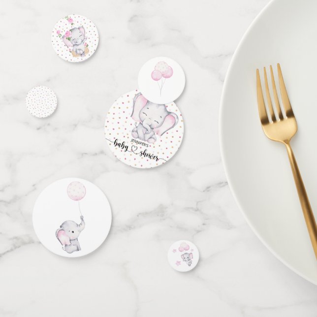 Confettis Baby shower d'aquarelle rose éléphant (Groupe)