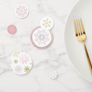 Confettis Baby shower de flocons de neige rose et or Confett